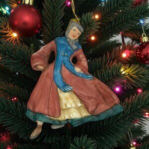 Russ Berrie Village Square Porcelain Lady Ice Skater Christmas Ornament #2869